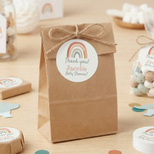 Baby shower arc-en-ciel rustique merci