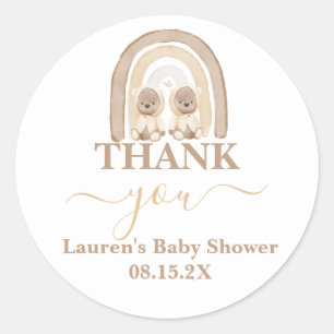 Sticker rond Baby shower arc-en-ciel Twins Teddy B