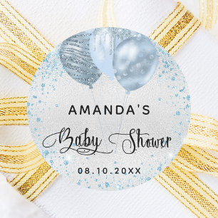 Sticker Rond Baby shower argent bleu garçon ballons