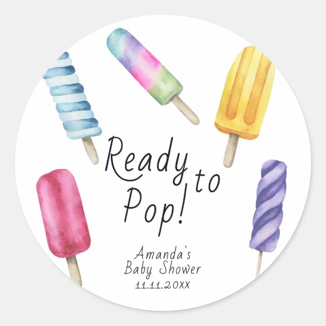 Sticker Rond Baby shower au bâtonnet aquarelle (Devant)