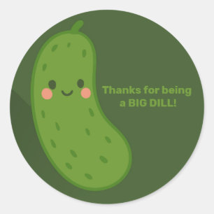 Sticker Rond Baby Shower au Gros Cornichon Vert Dill