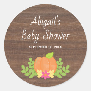 Sticker Rond Baby Shower Automnal Citrouille Rose Rustique