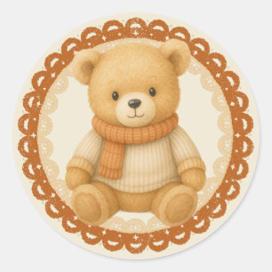Sticker Rond Baby Shower Automnal Cosy Crème Neutre & Orange