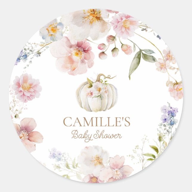 Sticker Rond Baby Shower Automne Bébé Citrouille (Devant)