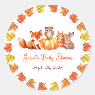 Sticker Rond Baby shower Automne citrouille Feuilles et animaux