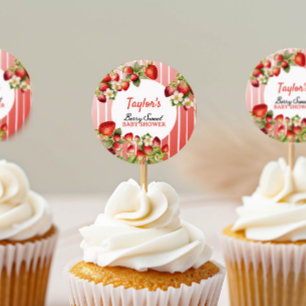 Sticker Rond Baby shower aux fraises