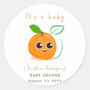 Sticker Rond Baby shower aux fruits orange Clementine