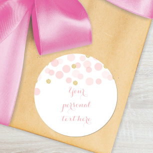 Sticker rond Baby shower avec points d'or rose