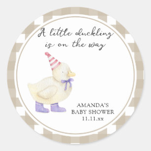 Sticker Rond Baby-Shower avec un canard mignon 