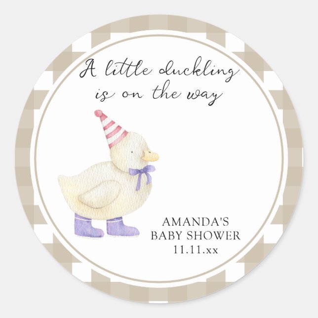 Sticker Rond Baby-Shower avec un canard mignon  (Devant)