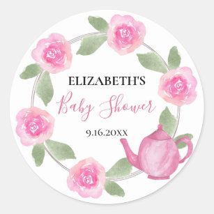 Sticker Rond Baby shower Baby brasse de la florale de la théièr