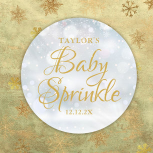 Sticker Rond Baby Shower Baby Sprinkle First Snowflakes