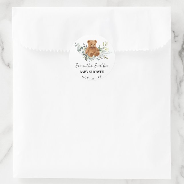 Sticker Rond Baby Shower Baies d'eucalyptus (Sac)