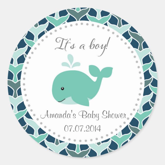 Sticker Rond Baby shower baleine C'est un chevalier (Devant)