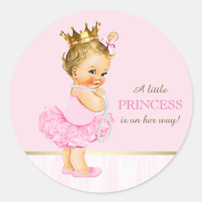 Sticker Rond Baby shower Ballerina Princess Tutu Pearls (Devant)