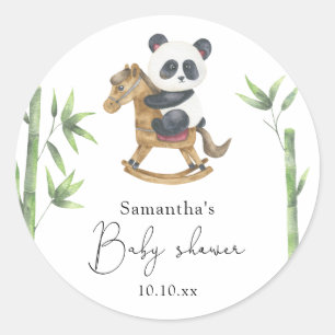Sticker Rond Baby shower bambou et ours de panda