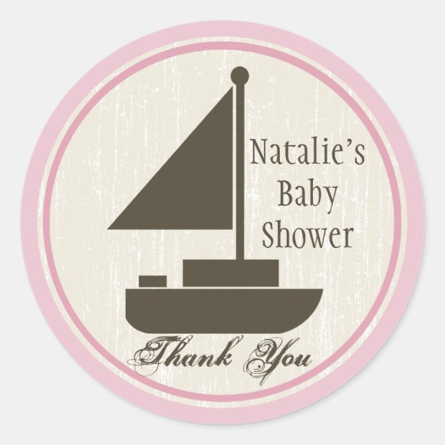 Sticker Rond Baby shower bateau à voile rose (Devant)