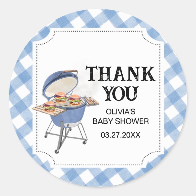 Sticker Rond Baby shower BBQ Burger Bleu (Devant)