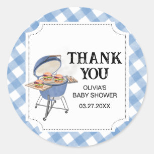 Sticker Rond Baby shower BBQ Burger Bleu