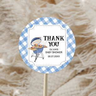 Sticker Rond Baby shower BBQ Burger Bleu