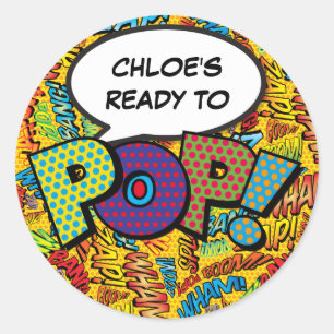 Sticker Rond Baby Shower BD Bande dessinée Prêt à POP