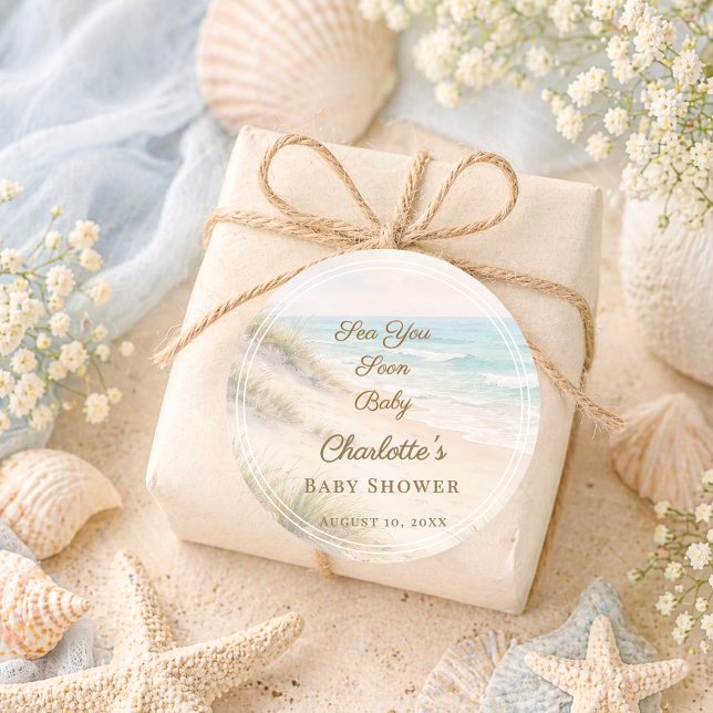 Sticker Rond Baby Shower beach coastal  Sea You Soon (Créateur téléchargé)