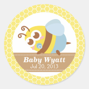 Sticker Rond Baby Shower : Bébé abeille mignon avec un motif en