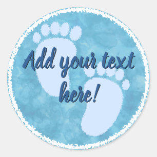 Sticker Rond Baby shower Bébé Bleu Aquarelle personnalisée