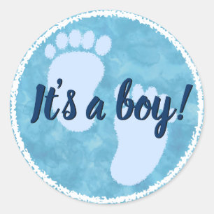 Sticker Rond Baby shower Bébé Bleu Aquarelle personnalisée