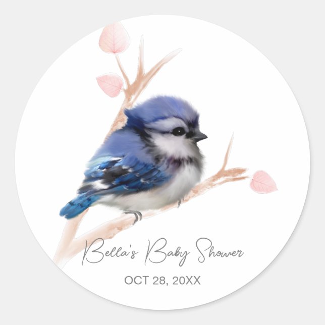 Sticker Rond Baby shower Bébé Bleu Jay (Devant)