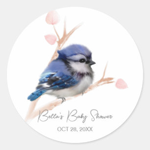 Sticker Rond Baby shower Bébé Bleu Jay