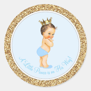 Sticker Rond Baby shower Bébé Bleu Or Prince
