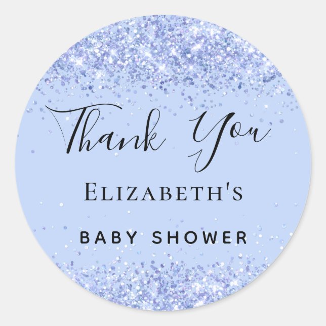 Sticker Rond Baby shower bébé bleu parties scintillant Merci (Devant)