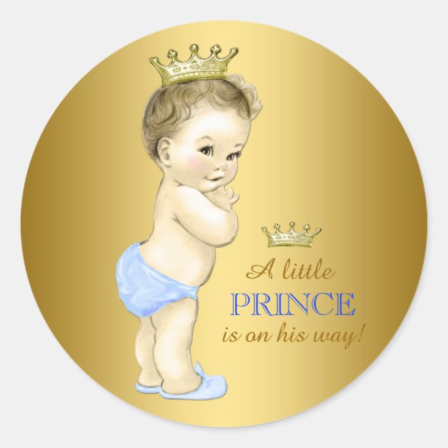 Sticker Rond Baby shower Bébé Blue Prince (Devant)
