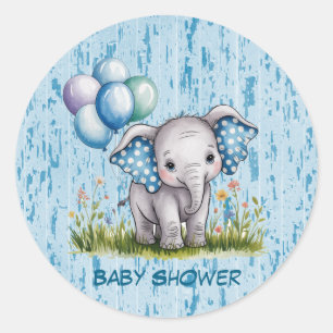 Sticker Rond Baby-Shower Bébé Éléphant et Garçon Fleur des Cham