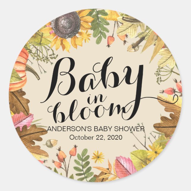 Sticker Rond Baby shower bébé en fleur Maple Citrouille tournes (Devant)
