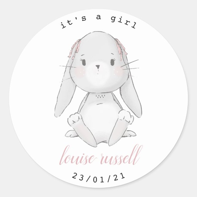 Sticker Rond baby shower bébé lapin (Devant)