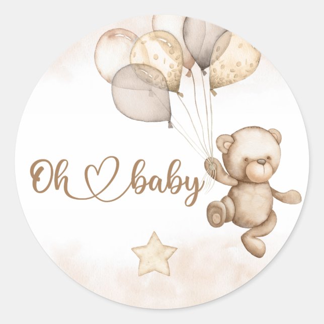 Sticker Rond Baby shower bébé ours (Devant)