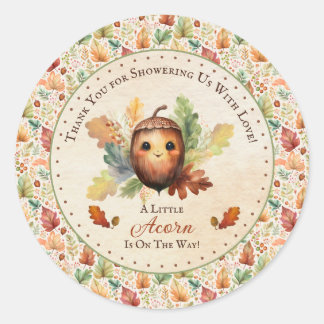 Sticker Rond Baby Shower Bébé Petit Gland d'Automne