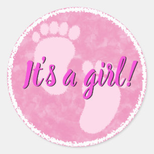 Sticker Rond Baby shower Bébé rose aquarelle personnalisée