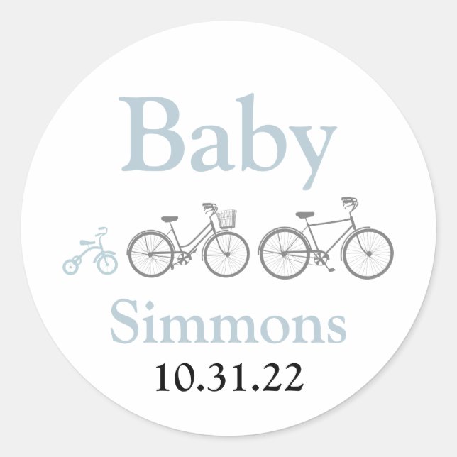 Sticker Rond Baby shower Bicyclette Bleu (Devant)