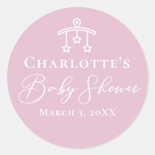 Sticker Rond Baby shower blanc rose chic minimaliste