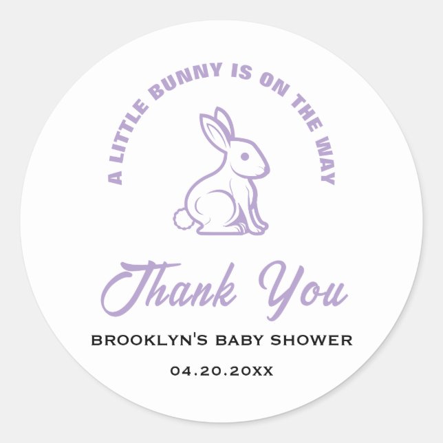 Sticker Rond Baby shower blanc violet Pâques petit lapin Cool (Devant)