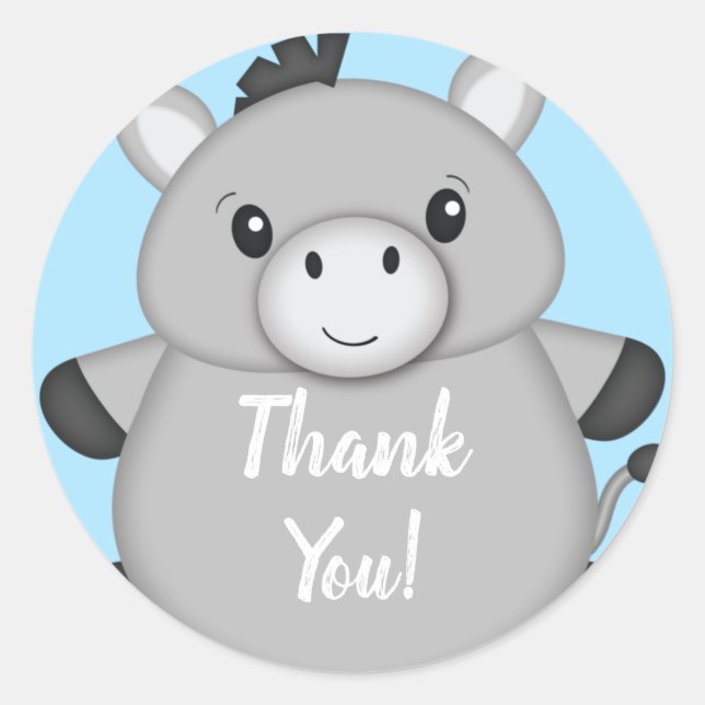 Sticker Rond Baby shower bleu âne (Devant)