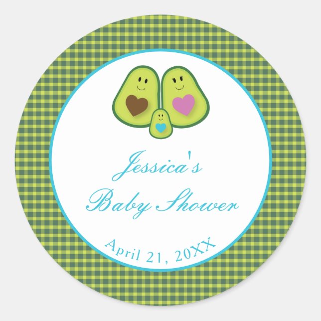 Sticker Rond Baby shower bleu Avocado mignon (Devant)