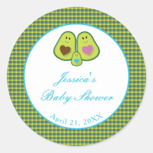 Sticker Rond Baby shower bleu Avocado mignon
