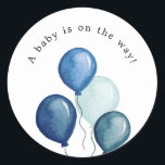 Sticker rond Baby shower Bleu Ballons<br><div class="desc">Scellez vos enveloppes d'invitation ou vos faveurs avec ces adorables autocollants. Doté de ballons bleu aquarelle. Coordonner avec les ballons de la collection Mail trouvés dans la boutique Adore Paper Co. Zazzle pour les baby showers longue distance.</div>