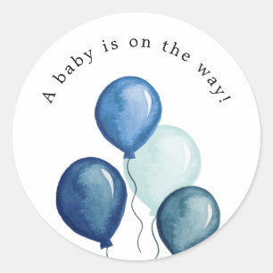 Sticker rond Baby shower Bleu Ballons