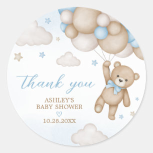 Sticker Rond Baby shower Bleu Bear Balloons