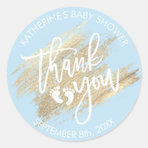 Sticker Rond Baby shower Bleu Bleu Bleu Brush Or